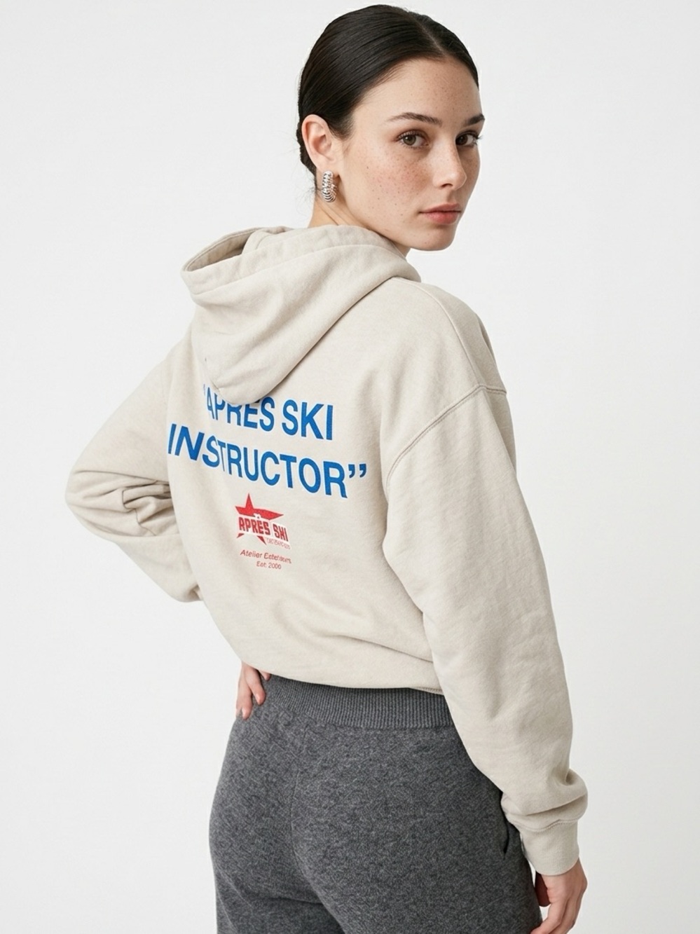 ATELIER EXTERIEUR | Apres Ski Instructor Distressed Cream Hoodie Unisex Size M